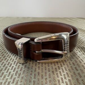 Onyx by Brighton Brown Leather Western Belt Silver Buckle Size 34